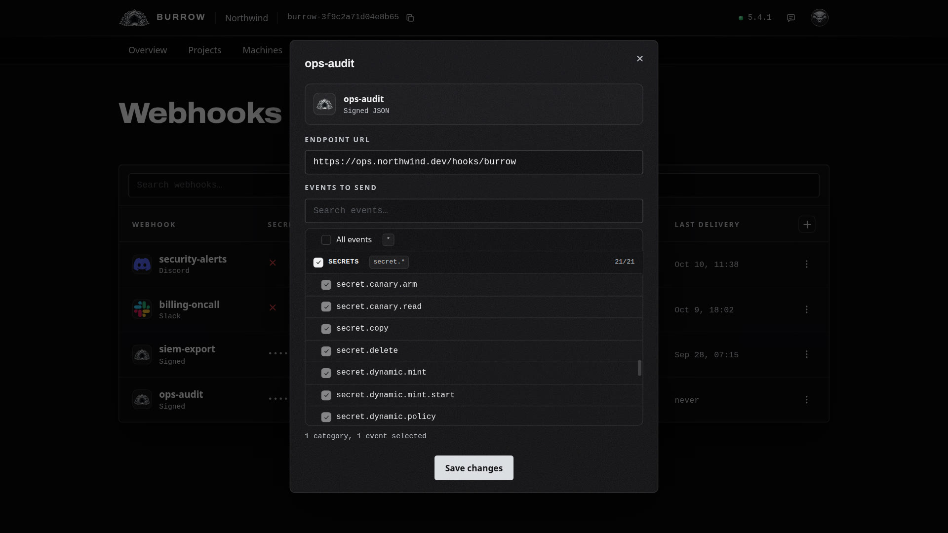 Edit, with the events the webhook already sends.