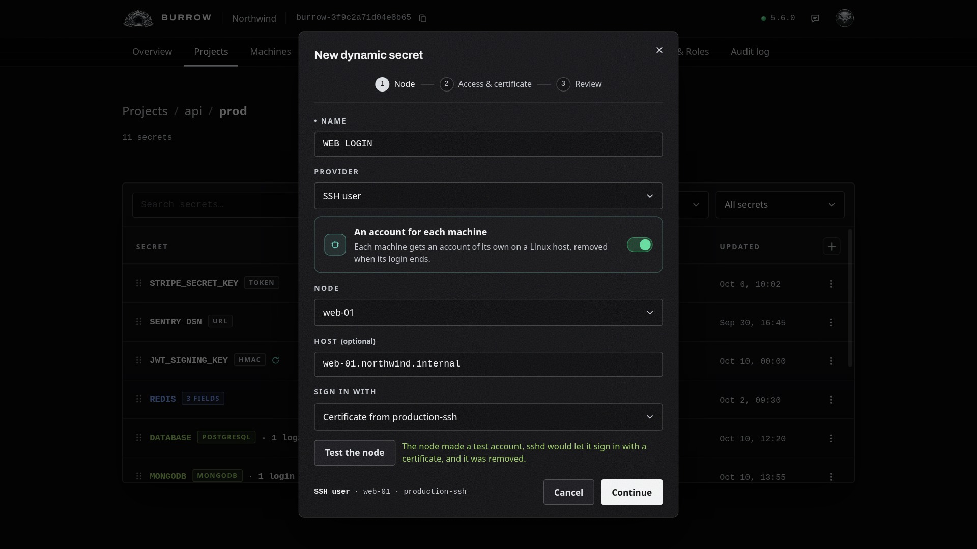 web-01, signing in with a certificate, tested.