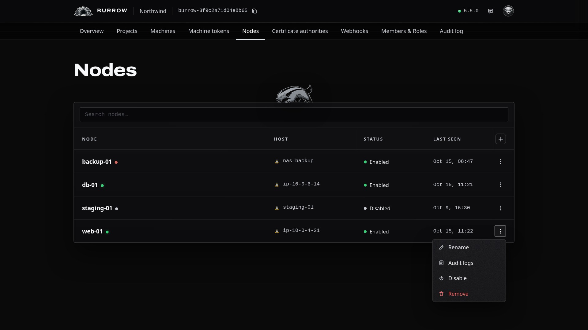 web-01's row menu, once it's approved.
