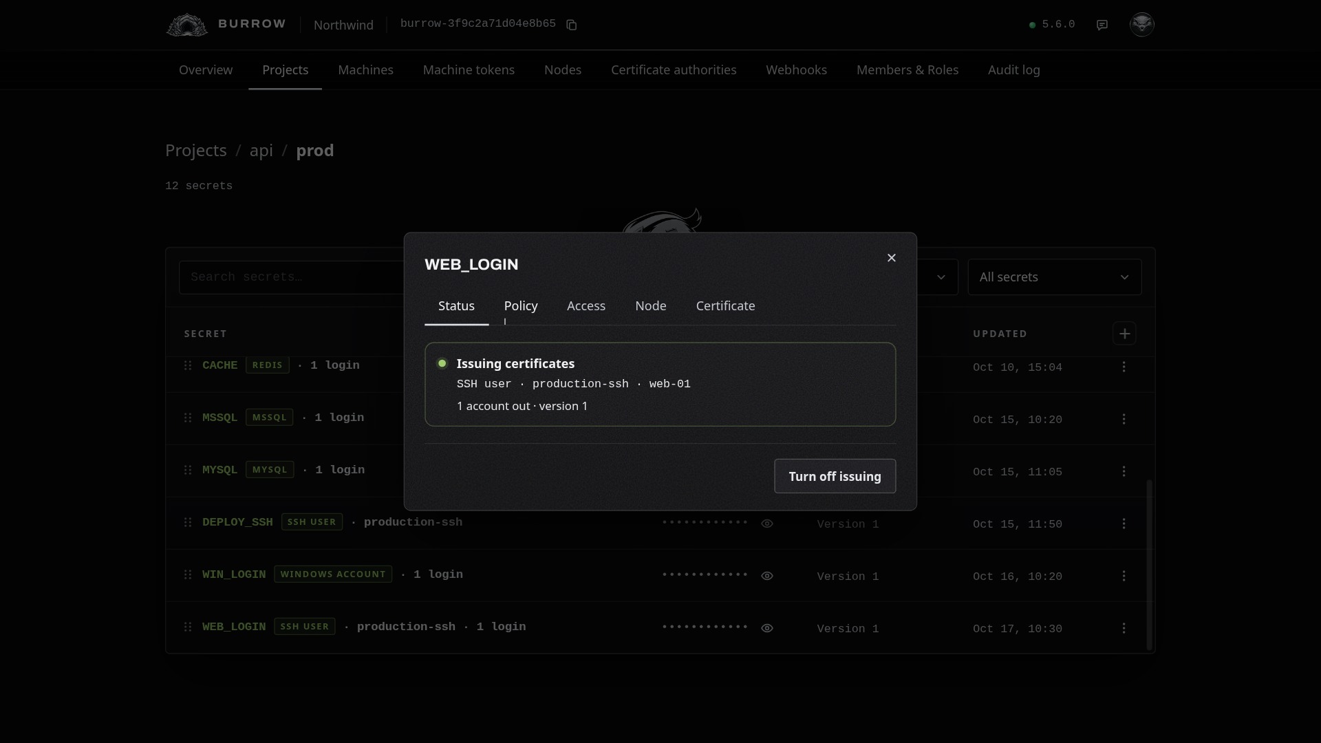 Issuing, on web-01.