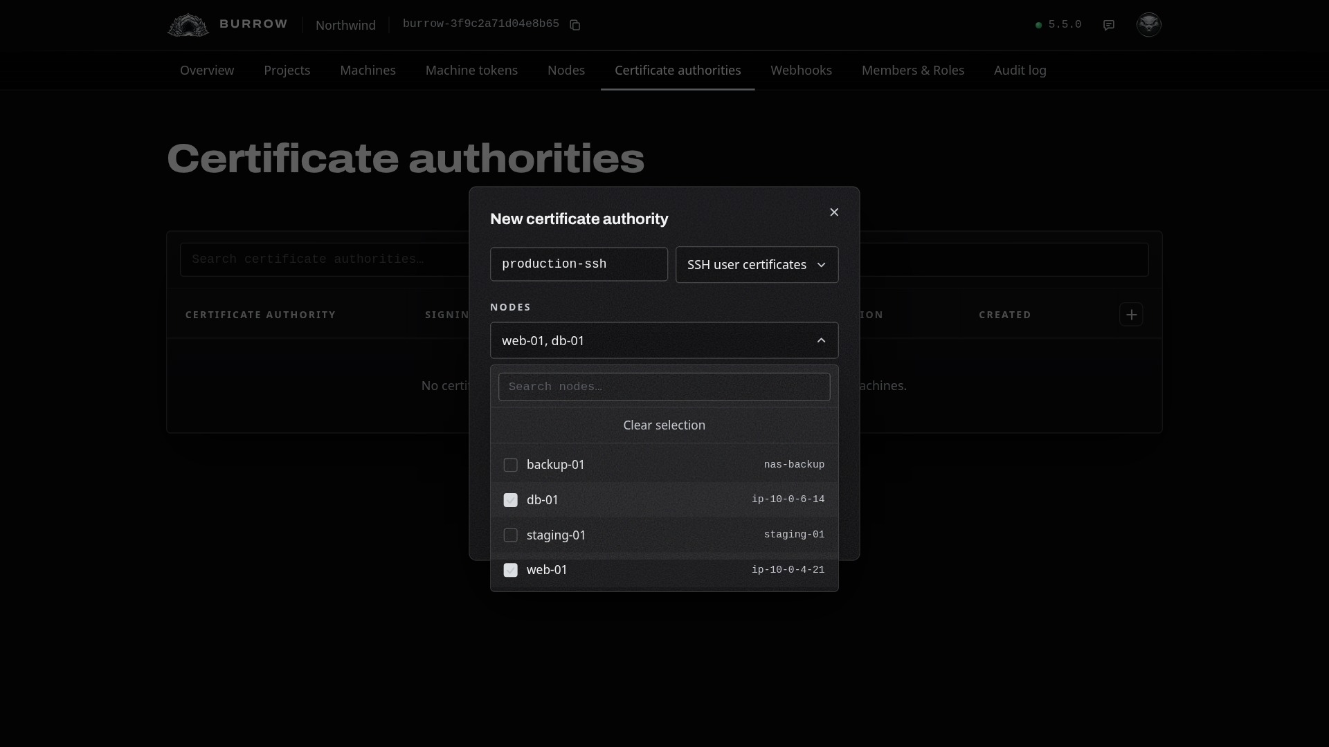 Pick the nodes whose hosts are to trust it.