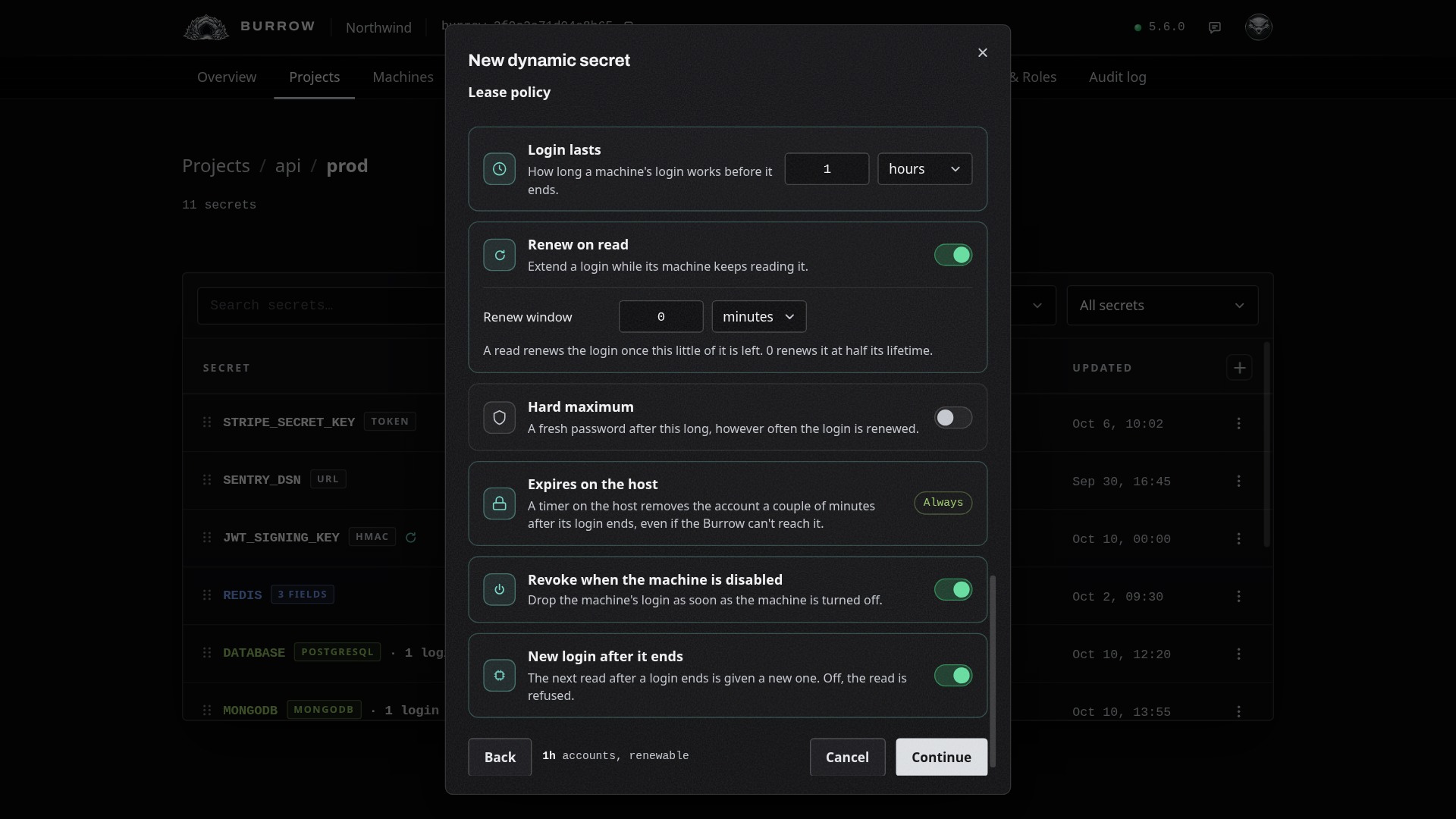 A timer on the host removes each account on time.