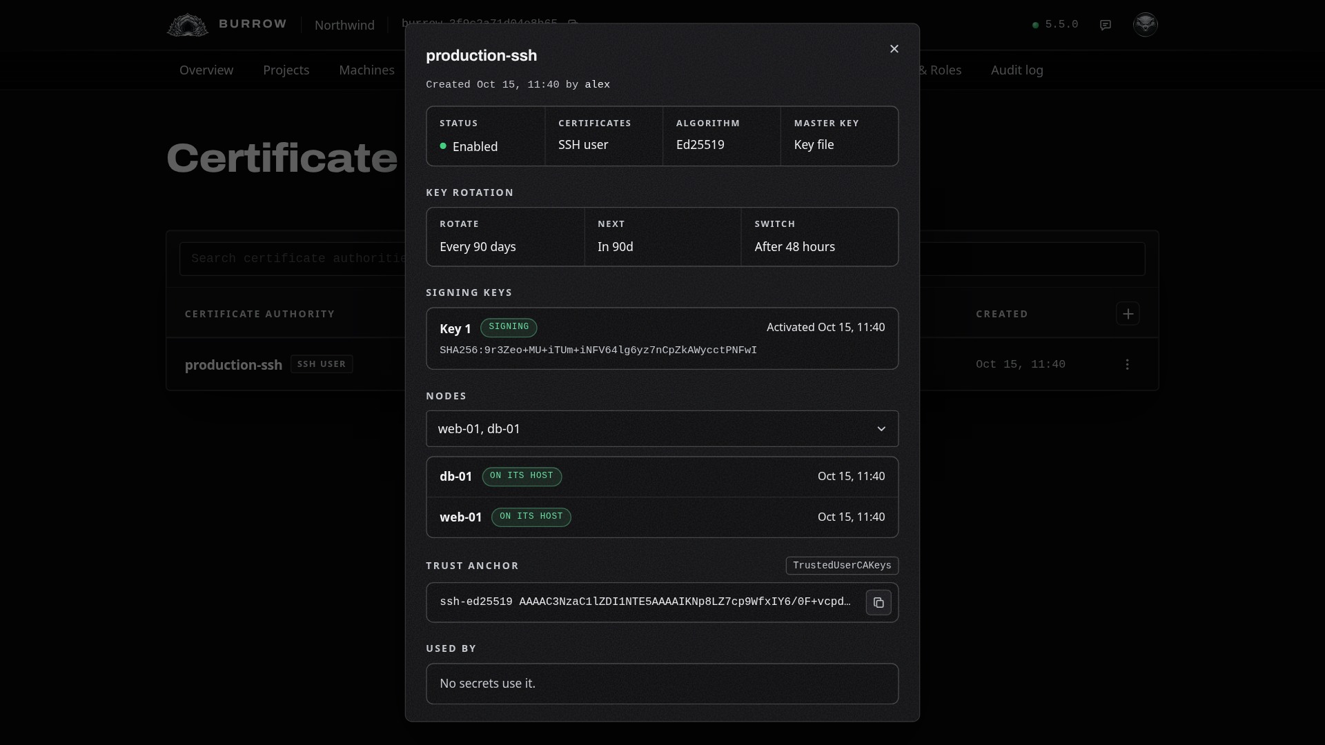 Both hosts trust production-ssh.
