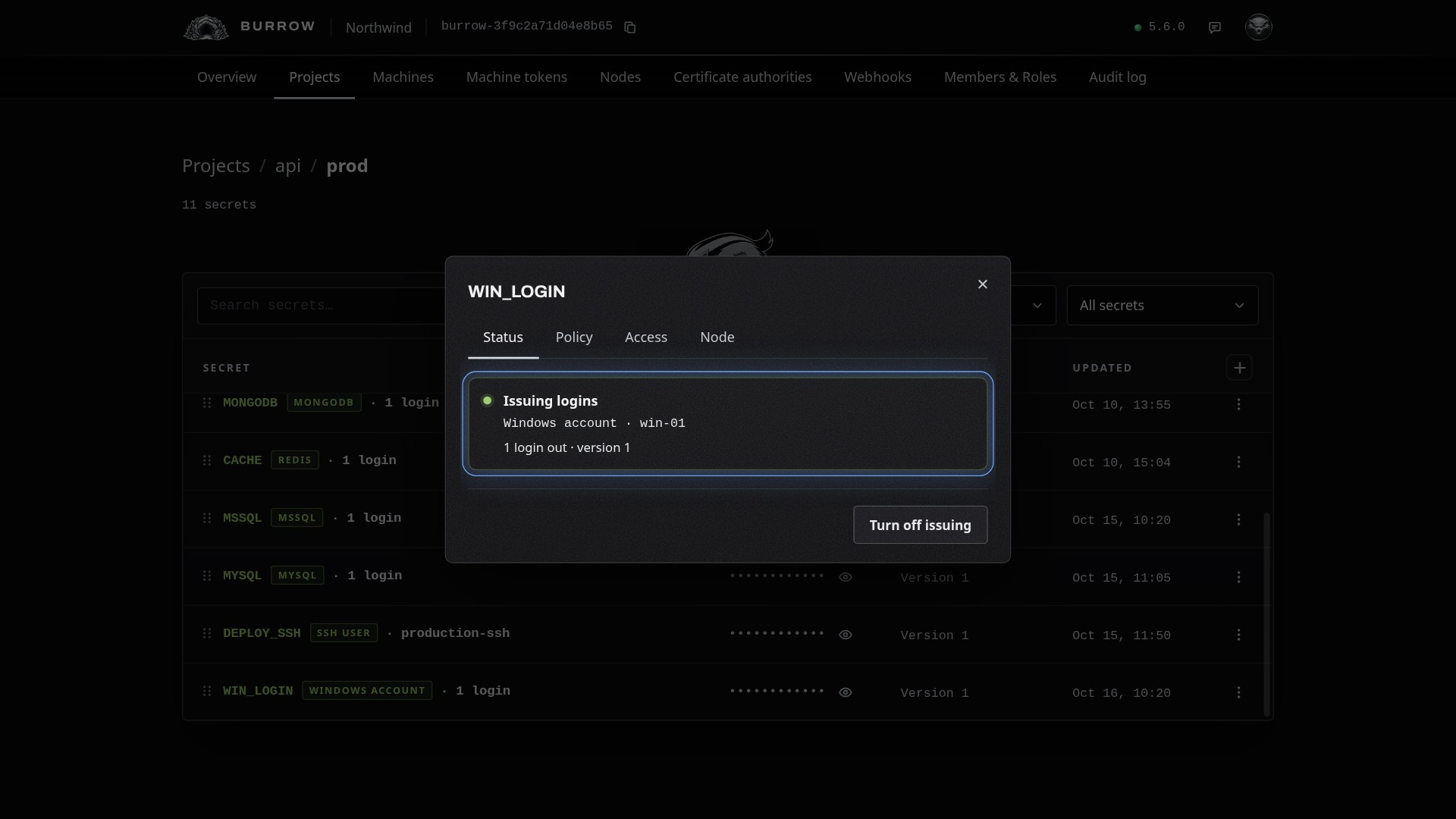 Issuing, on win-01.