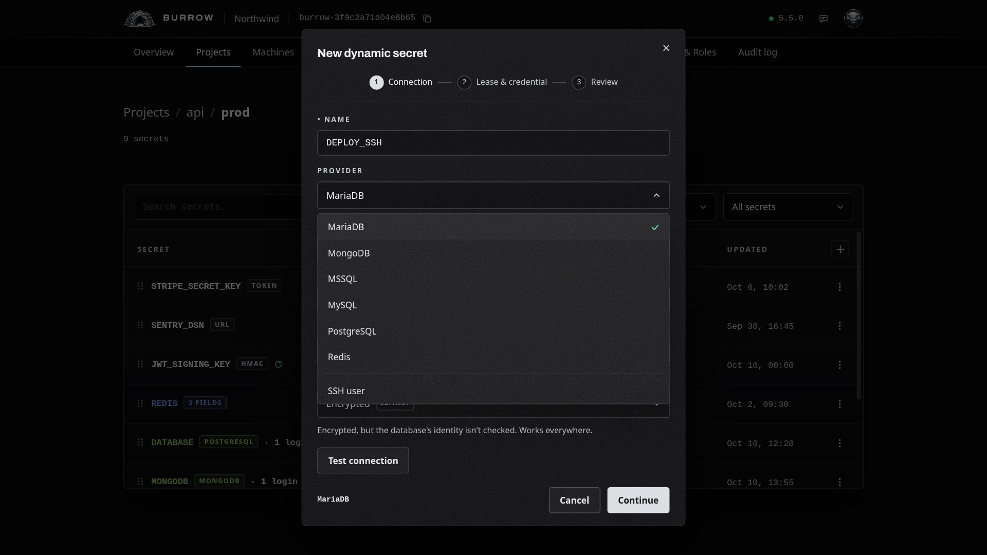 SSH user sits below the databases.